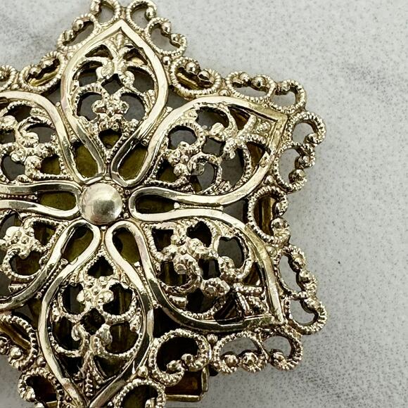 Vintage German Ornate Floral Gold Tone Dress Scarf Clip Filigree ✨ - Picture 5 of 11